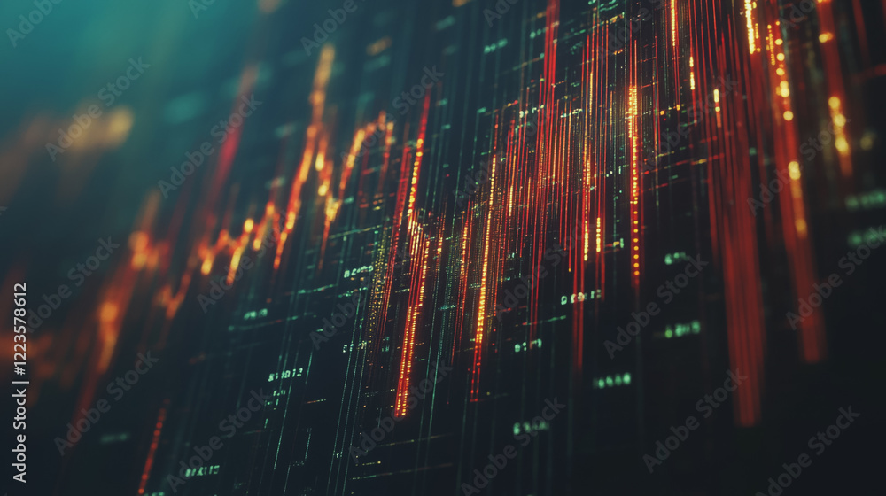 Obraz premium Abstract black background with Colorful charts and graphs with statistics to innovative analyze business potential and forecast future development of companies growth.