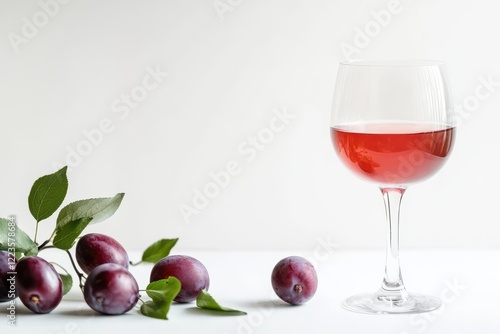 Purple fruit wine against light backdrop photo