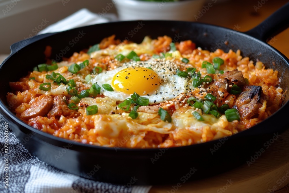 Spicy homemade Korean rice bowl with egg Spicy homemade Korean rice bowl with egg