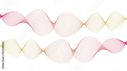 Vector curvy abstract line art wavy flowing dynamic yellow red orange white background in concept music or sound, wave, wind, information flow	