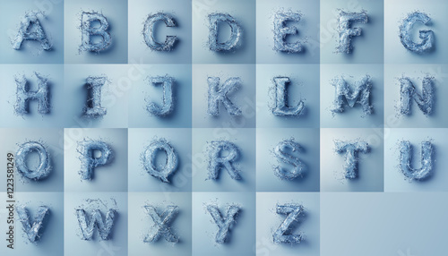 Water Splash Alphabet Featuring Creative Liquid Lettering from A to Z on a Subtle Blue Background