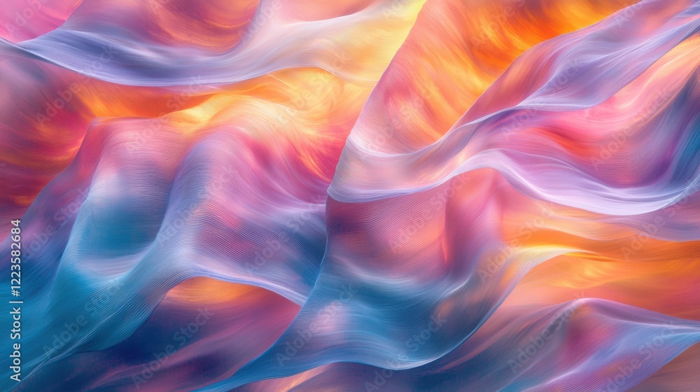 Obraz premium Vibrant waves of color intertwine, creating a fluid tapestry of blue, pink, and orange. This artwork captures movement and texture, evoking a sense of calm and creativity