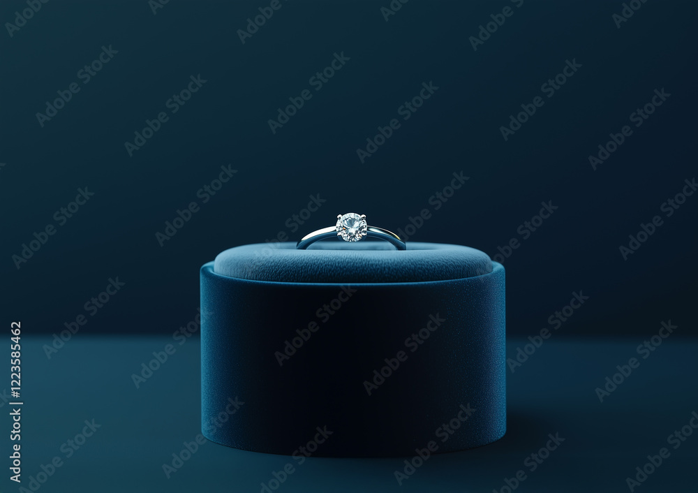 Obraz premium Elegant engagement ring nestled in a velvet box isolated on a blue gradient background 