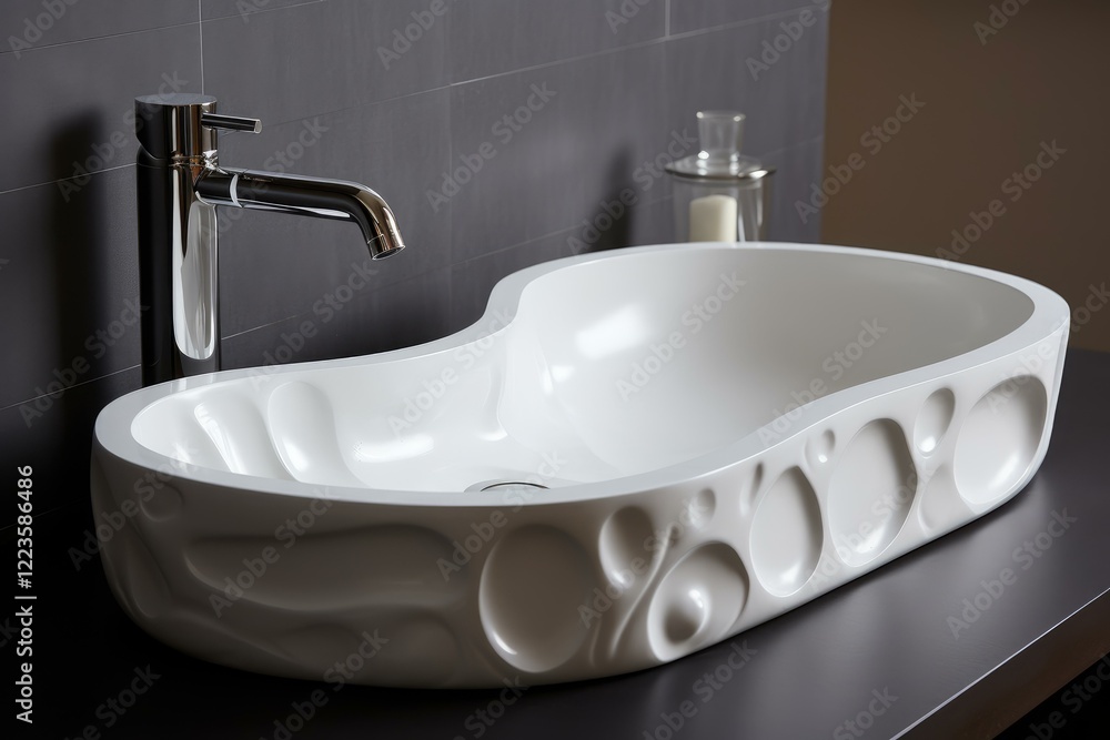 Fototapeta premium Modern design bathroom sink and faucet showing elegant simplicity
