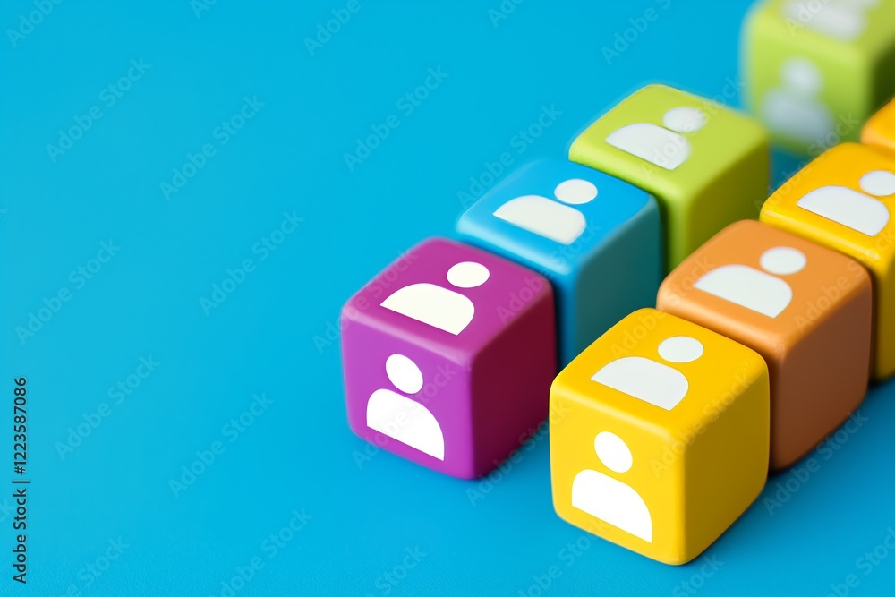 Vibrant blocks with people icons on wooden table human resources management concept