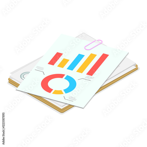 3D Isometric Flat Vector Set of Folders With Files, Business Paperwork. Item 3