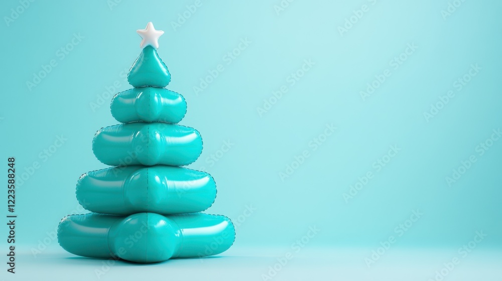 Inflatable aqua christmas tree with star on bright teal background Inflatable aqua christmas tree with star on bright teal background