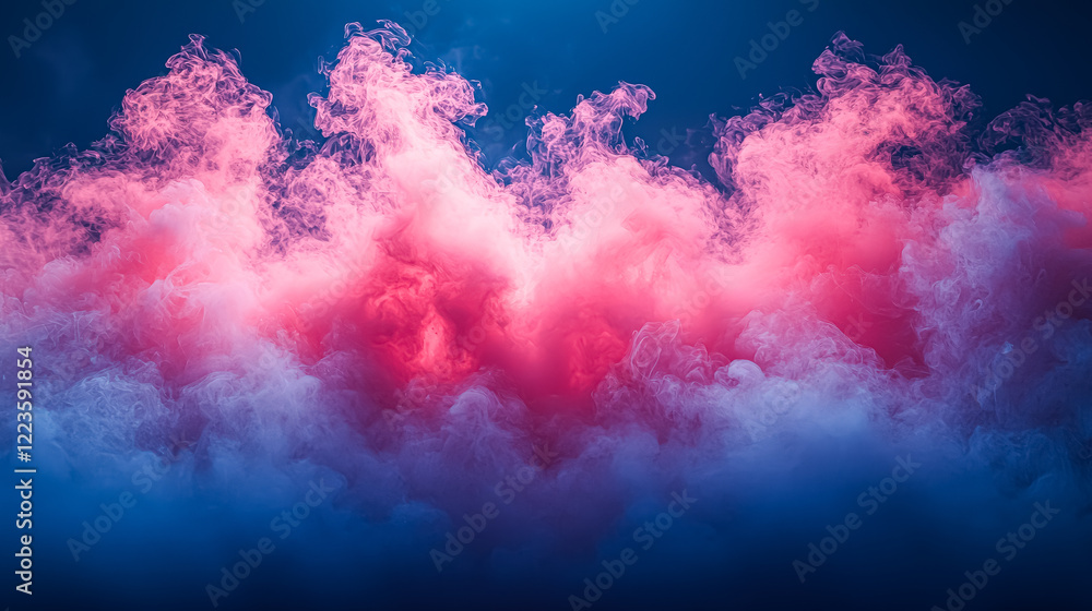 Fototapeta premium Colorful sky with clouds and a body of water. The sky is filled with a variety of colors, including red, yellow, and blue. The clouds are fluffy and spread out across the sky