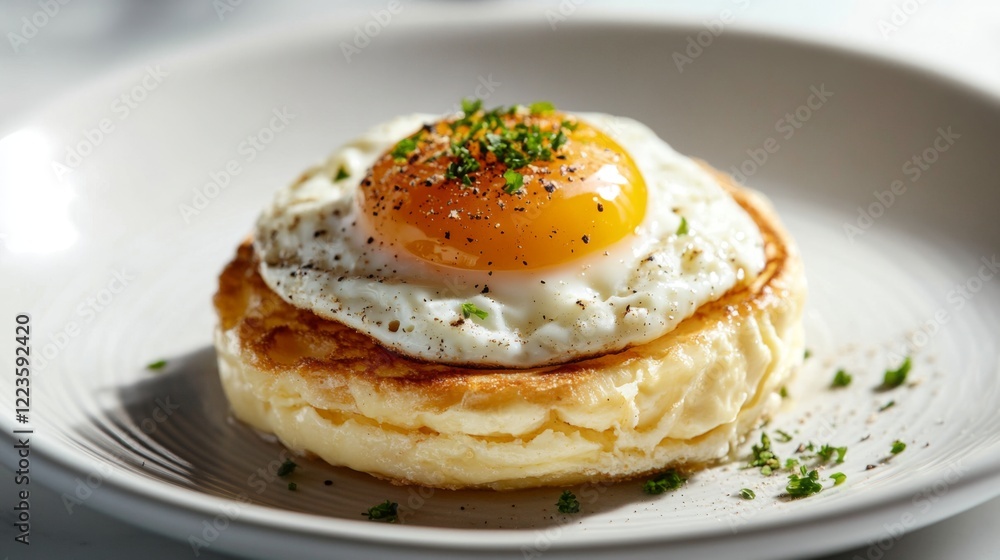Scrumptious Fried Egg on a Delicate Pancake - A Flavorful Breakfast Delight Scrumptious Fried Egg on a Delicate Pancake - A Flavorful Breakfast Delight