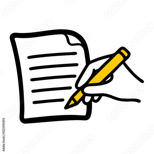 Document, signature, pencil, contract, form, write, sign. Icon for signing documents, contracts, and agreements. Use on legal, business, or education sites.