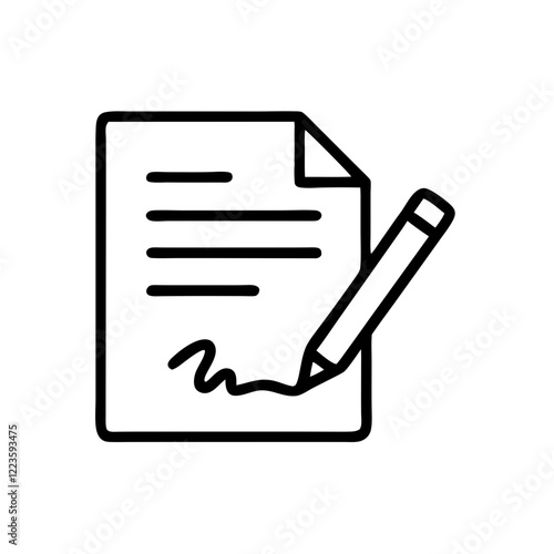 Document, signature, pencil, contract, form, write, sign. Icon for signing documents, contracts, and agreements. Use on legal, business, or education sites.