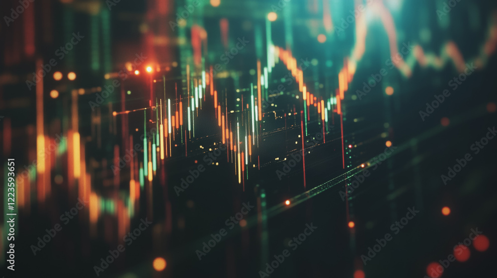 Obraz premium Abstract black background with Colorful charts and graphs with statistics to innovative analyze business potential and forecast future development of companies growth.