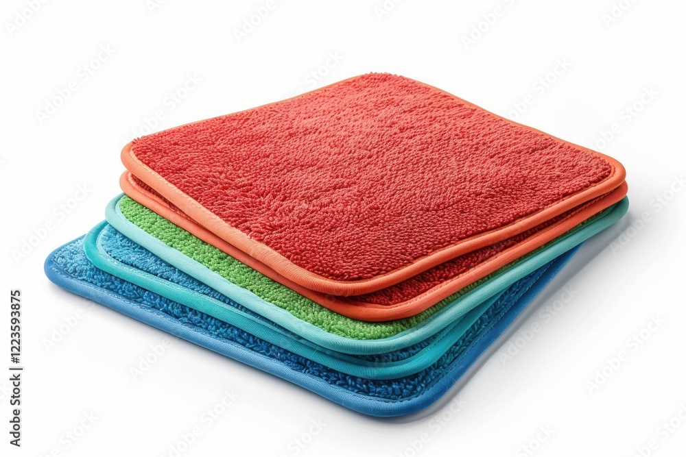 Brightly colored plush towels stacked artistically in a clean, well-lit setting highlight a sense of freshness and home comfort isolated on transparent background Brightly colored plush towels stacked artistically in a clean, well-lit setting highlight a sense of freshness and home comfort isolated on transparent background
