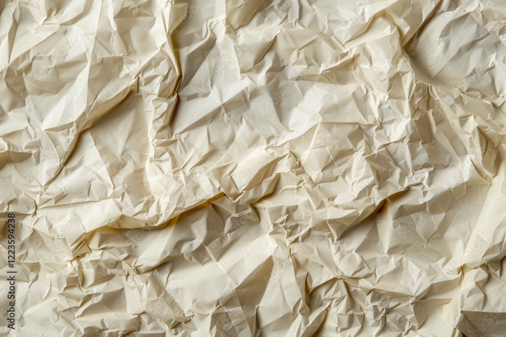 Obraz premium Bird s eye view of wrinkled parchment paper textured backdrop compressed for baking