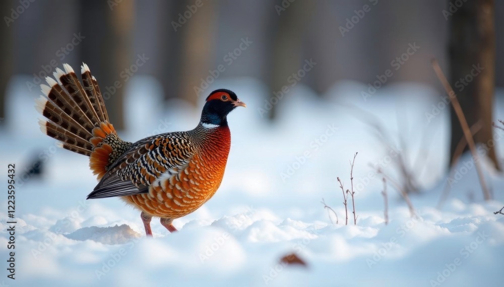 Sharp-tailed grouse in a snowy forest clearing, habitat, underbrush, snow Sharp-tailed grouse in a snowy forest clearing, habitat, underbrush, snow