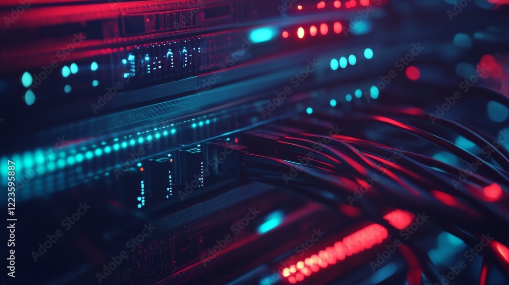 A high-speed fiber optic internet network hub, technological scene with network servers and data cables, Connectivity style A high-speed fiber optic internet network hub, technological scene with network servers and data cables, Connectivity style