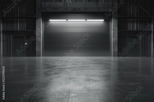 Roller door or shutter used in industrial buildings with polished concrete floors for product display