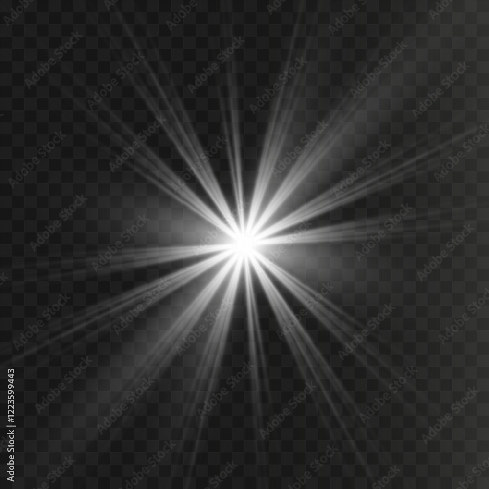 Fototapeta premium Vector light on isolated transparent background. Sun, rays of light png. Magic glow, golden light png.