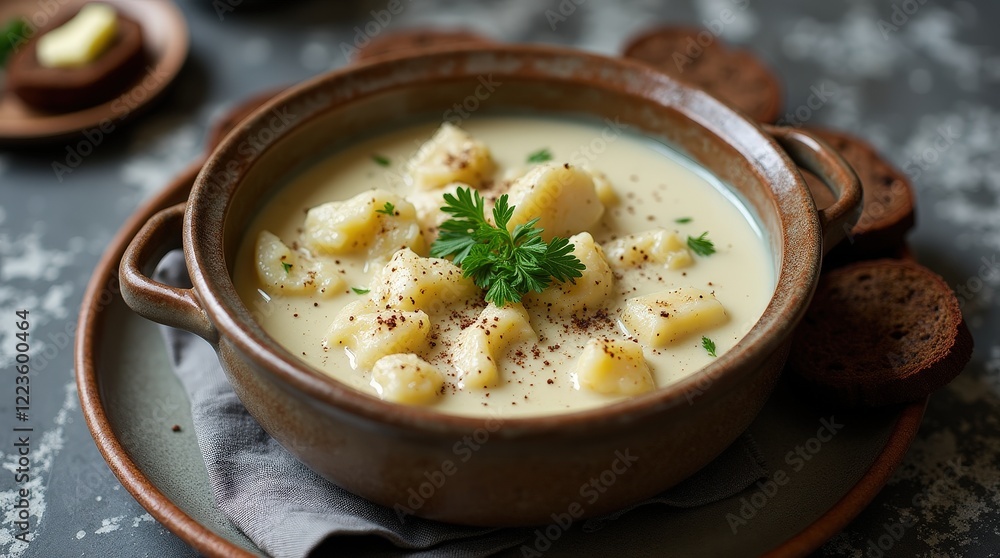 Deliciously creamy plokkfiskur served in a rustic bowl Deliciously creamy plokkfiskur served in a rustic bowl