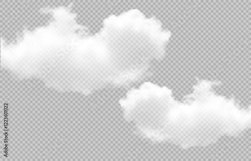 Vector realistic cloud, smoke or fog on isolated transparent background. Cloud png. Smoke png