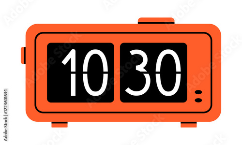 Hand drawn cute cartoon illustration of flip clock. Flat vector time countdown alarm device in colored doodle style. Education or study sticker, icon. Time management. Deadline timer. Isolated.