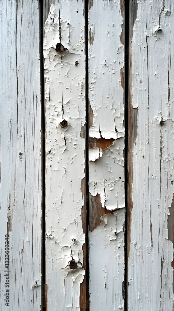 A background of weathered white paint on an old wooden fence with natural textures. A background of weathered white paint on an old wooden fence with natural textures.