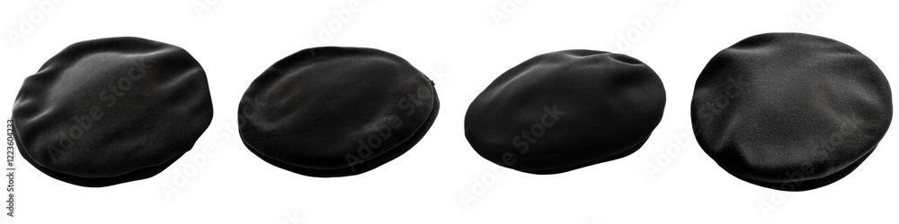 Black french beret cap isolated on transparent background, PNG, Set of Black french beret cap isolated on transparent background, PNG, Set of