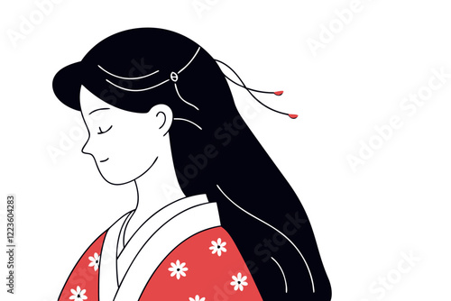 Japanese woman wearing traditional kimono vector illustration