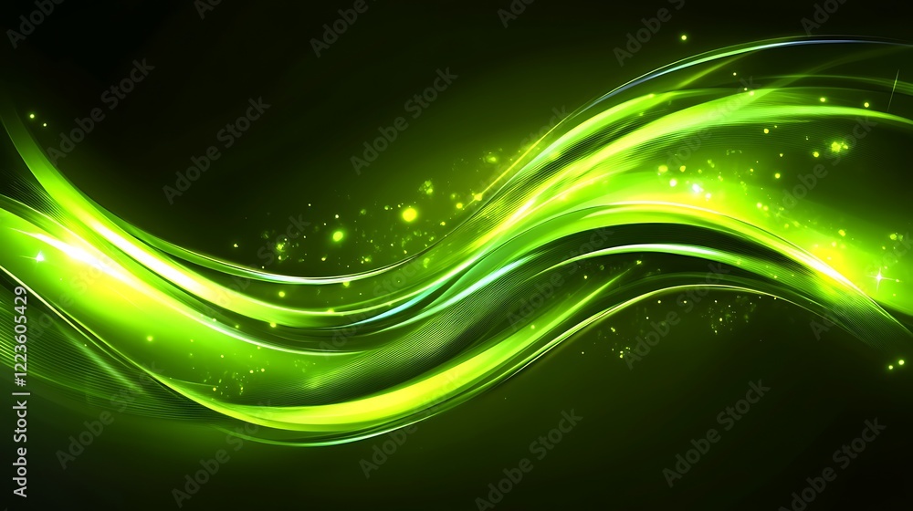 Abstract Green Waves With Sparkling Lights Abstract Green Waves With Sparkling Lights