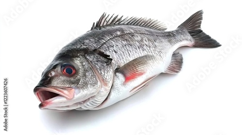 Realistic depiction of a fresh fish on a white background photo