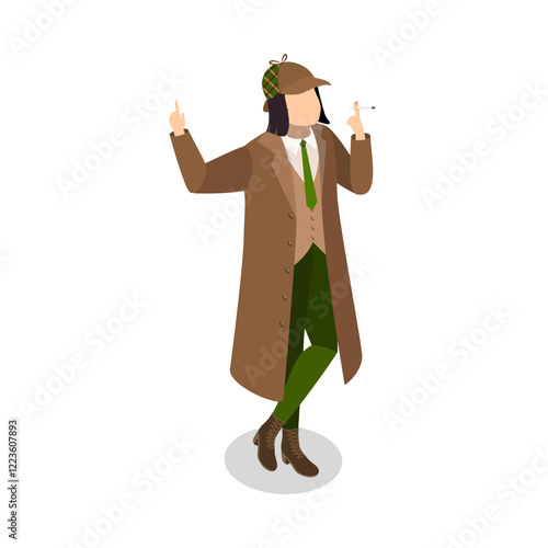3D Isometric Flat Vector Set of Funny Detective Characters, Investigating Agency. Item 5