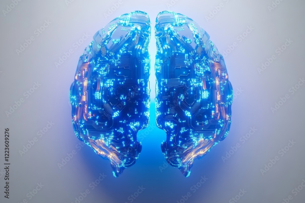 Fototapeta premium Blue glowing brain hologram symbolizing artificial intelligence and technology