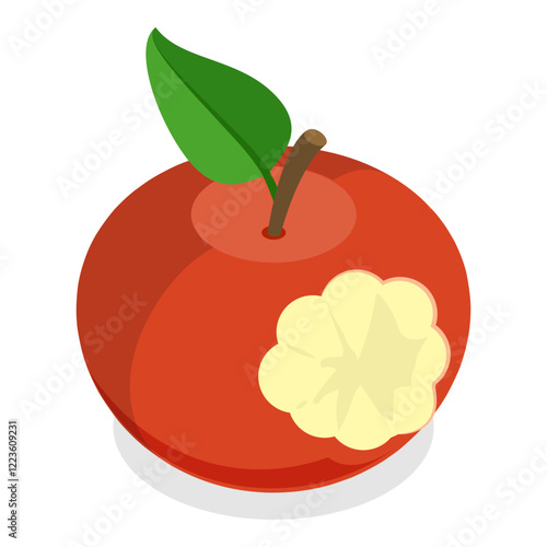 3D Isometric Flat Vector Set of Bitten Apple, Bite Progression. Item 3