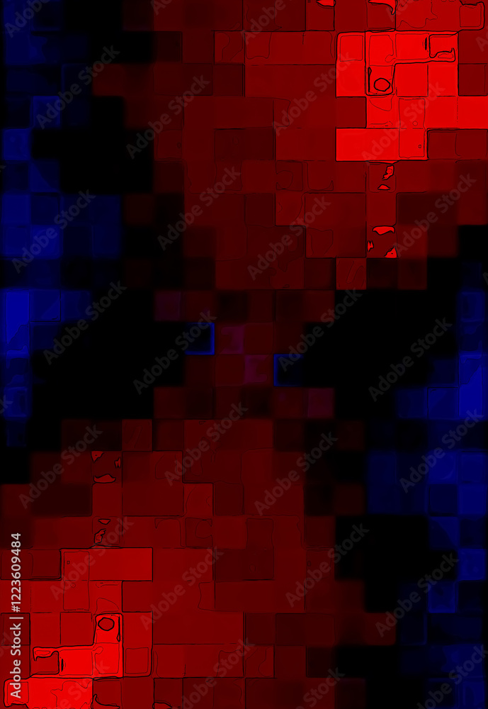 Fototapeta premium Abstract Grid Design of Red, Blue, and Black Squares