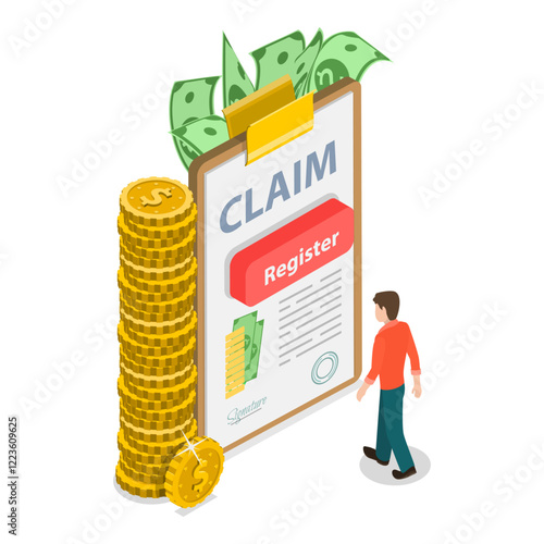 3D Isometric Flat Vector Set of Compensation Scenes, Service Request. Item 3