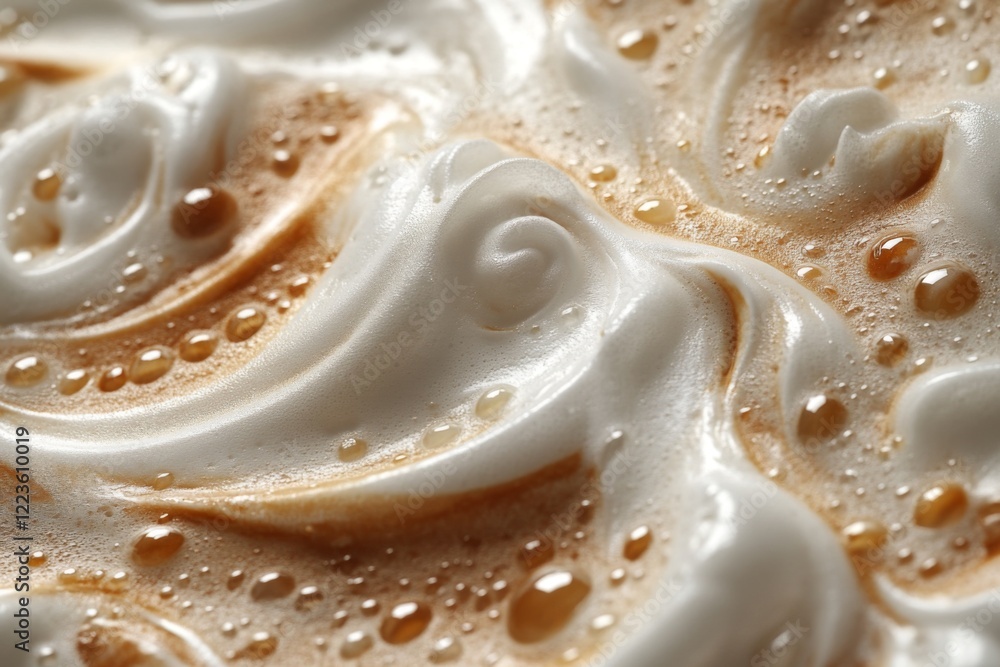 Whipped cream with caramel drizzle in closeup view Whipped cream with caramel drizzle in closeup view