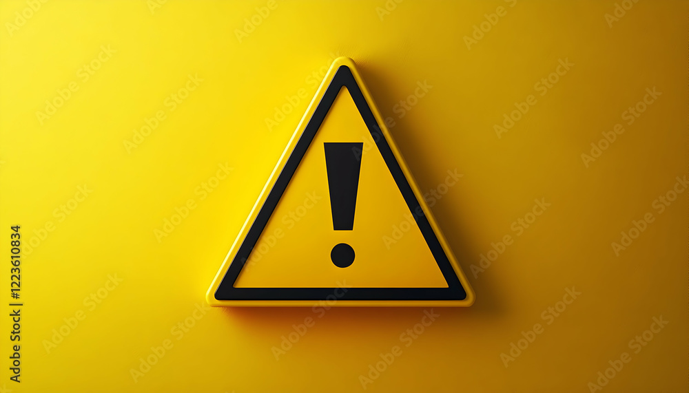 A bold black exclamation mark inside a yellow triangular warning sign A bold black exclamation mark inside a yellow triangular warning sign