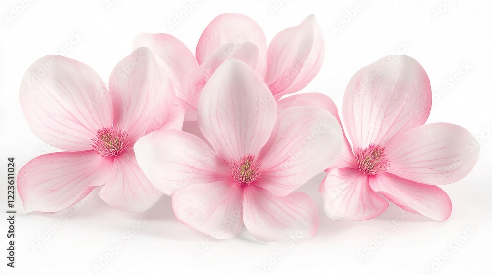 Obraz premium Delicate Pink Magnolia Blossoms on White Background for Spring Decor