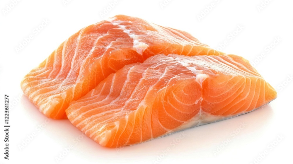Fresh Salmon Fillet Pieces on White Background for Culinary Use Fresh Salmon Fillet Pieces on White Background for Culinary Use