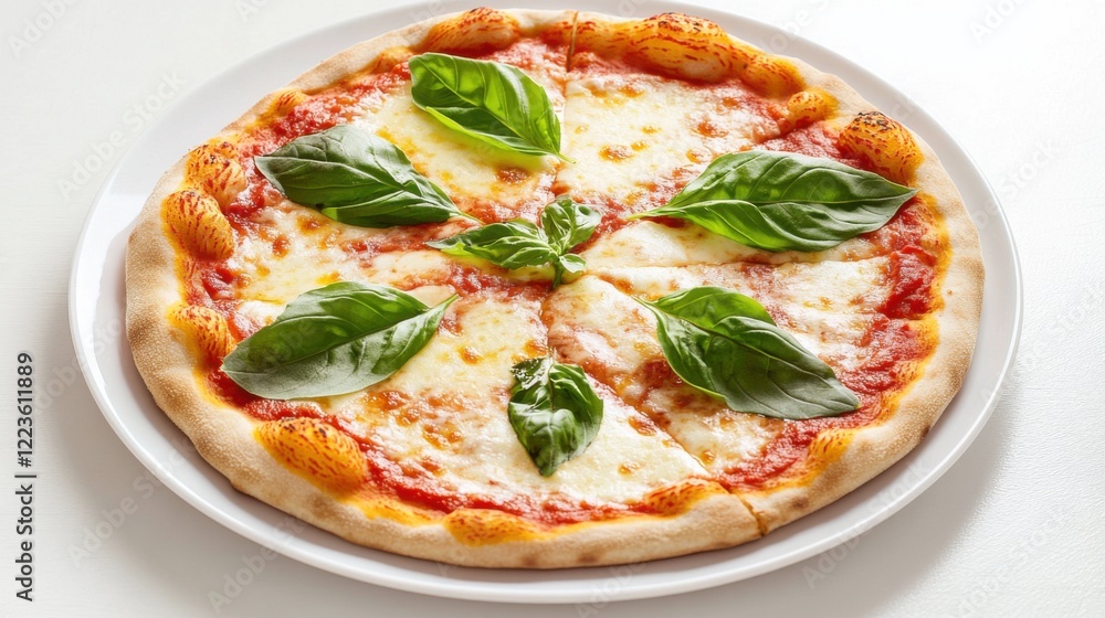 A classic Margherita pizza with a crispy crust, melted mozzarella cheese, and fresh basil leaves A classic Margherita pizza with a crispy crust, melted mozzarella cheese, and fresh basil leaves