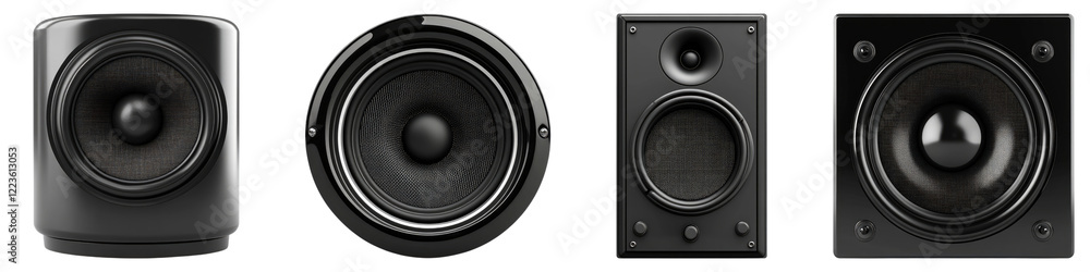 Black speaker isolated on transparent background, PNG, Set of Black speaker isolated on transparent background, PNG, Set of