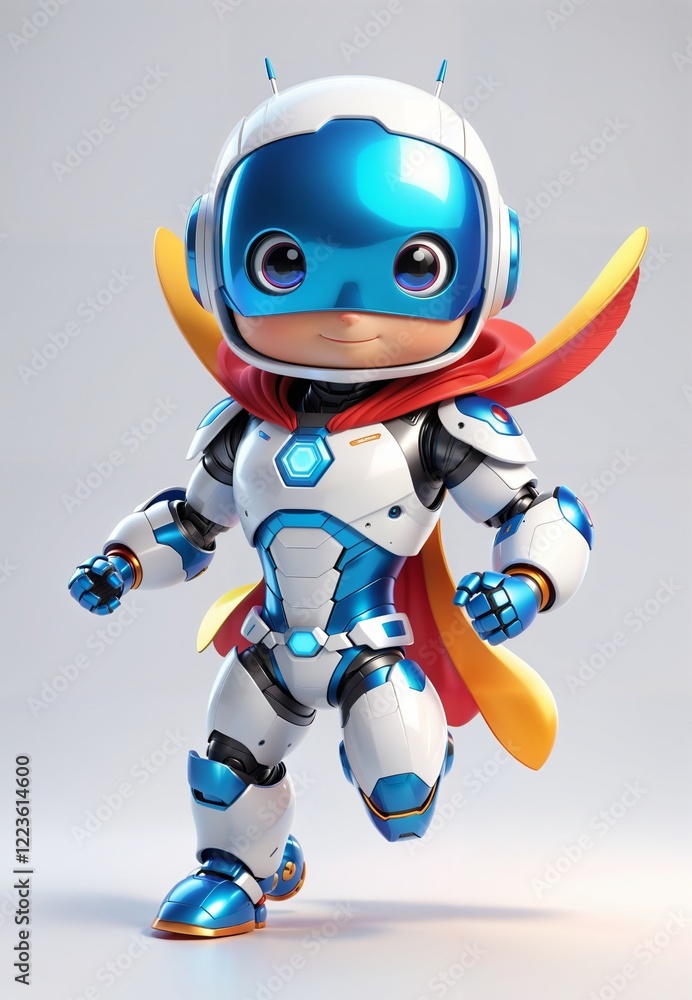 Adorable 3D robot, android Superhero in Action Pose - Ultra Detailed Render Adorable 3D robot, android Superhero in Action Pose - Ultra Detailed Render