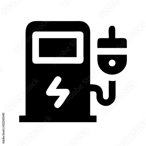 A simple, line art illustration of an electric vehicle charging station with a plug on a cord. Clean, minimalist, and symbolic of electric vehicle infrastructure