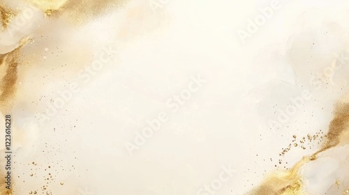 Gold, beige abstract art, paint splash, white background, design template