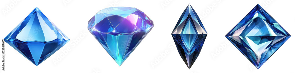 Blue diamond isolated on transparent background, PNG, Set of Blue diamond isolated on transparent background, PNG, Set of