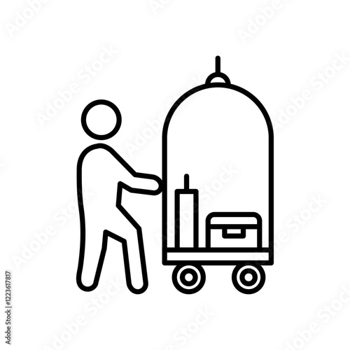 Bellboy with luggage cart icon Vector logo set flat