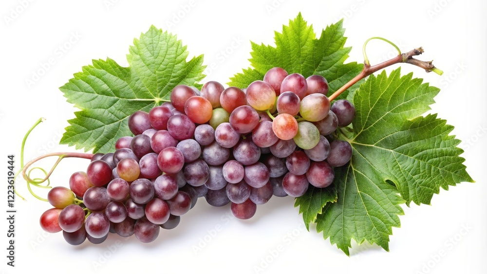 Fototapeta premium Red Grapes on Vine with Leaves