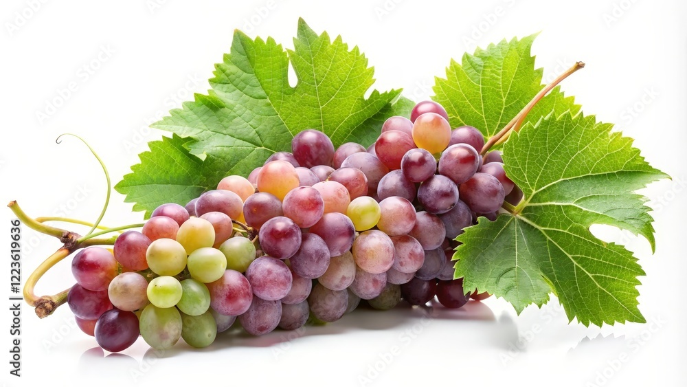 Fototapeta premium Red and Green Grapes with Leaves