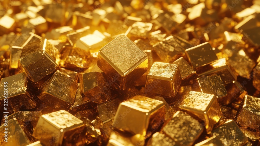 Gold cubes pile, studio lighting, wealth, finance Gold cubes pile, studio lighting, wealth, finance