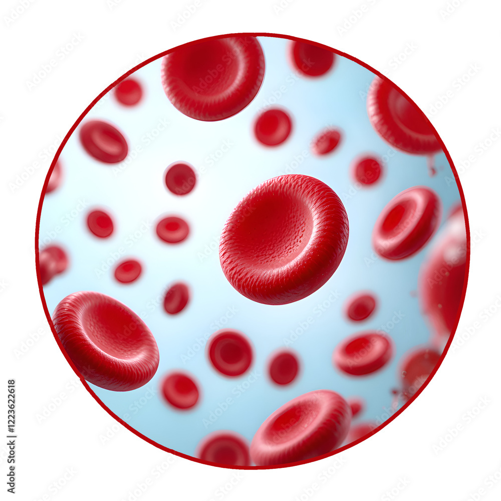 Fototapeta premium close up microscopic view of red blood cells inside liquid symbolizing medical analysis in the laboratory for health research isolated on a transparent background